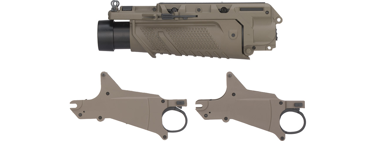 Lancer Tactical Airsoft EGLM MK16 Style Grenade Launcher (Color: Tan) - Click Image to Close