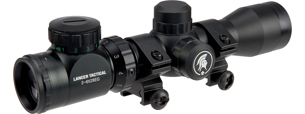 Lancer Tactical 2-6x Tactical Rifle Scope with Red/Green Illumination (Color: Black) - Click Image to Close