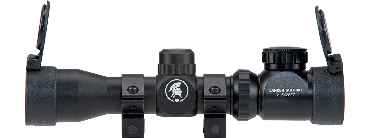 Lancer Tactical 2-6x Tactical Rifle Scope with Red/Green Illumination (Color: Black) - Click Image to Close