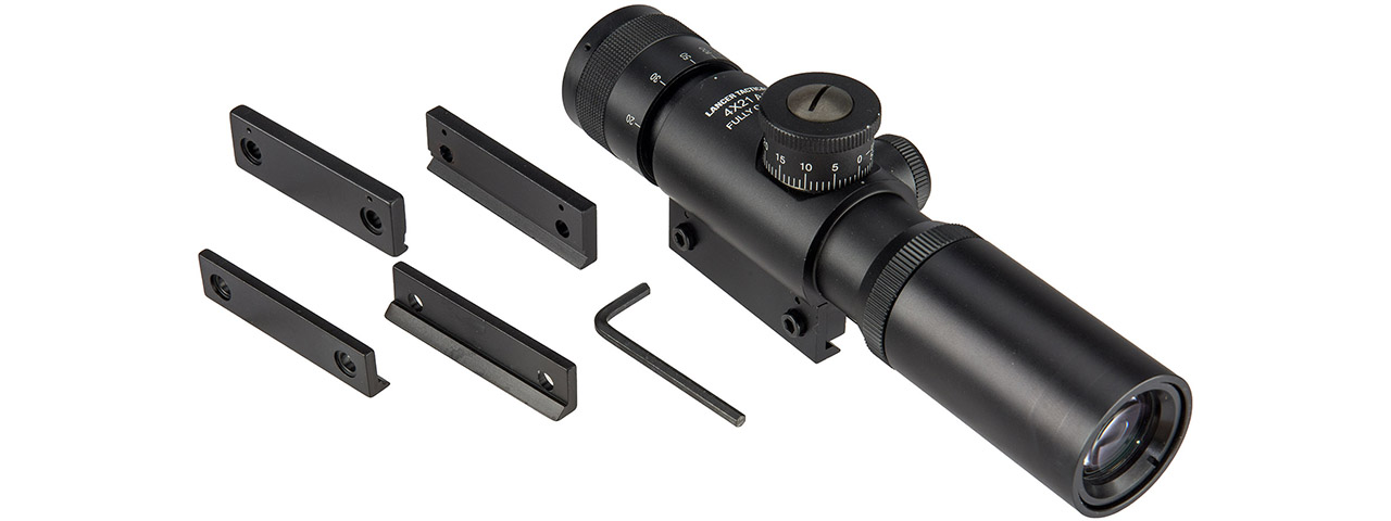 Lancer Tactical 4x21 AO Rifle Scope with Lens Caps (Color: Black) - Click Image to Close