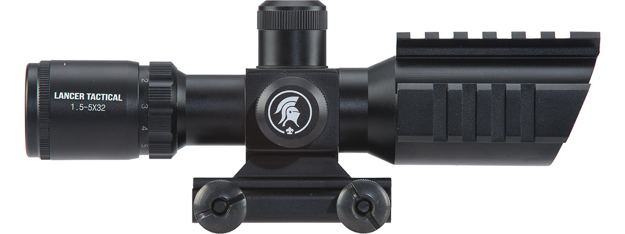 Lancer Tactical 1.5-5x32 Variable Zoom Adjustable Illuminated Rifle Scope (Color: Black) - Click Image to Close