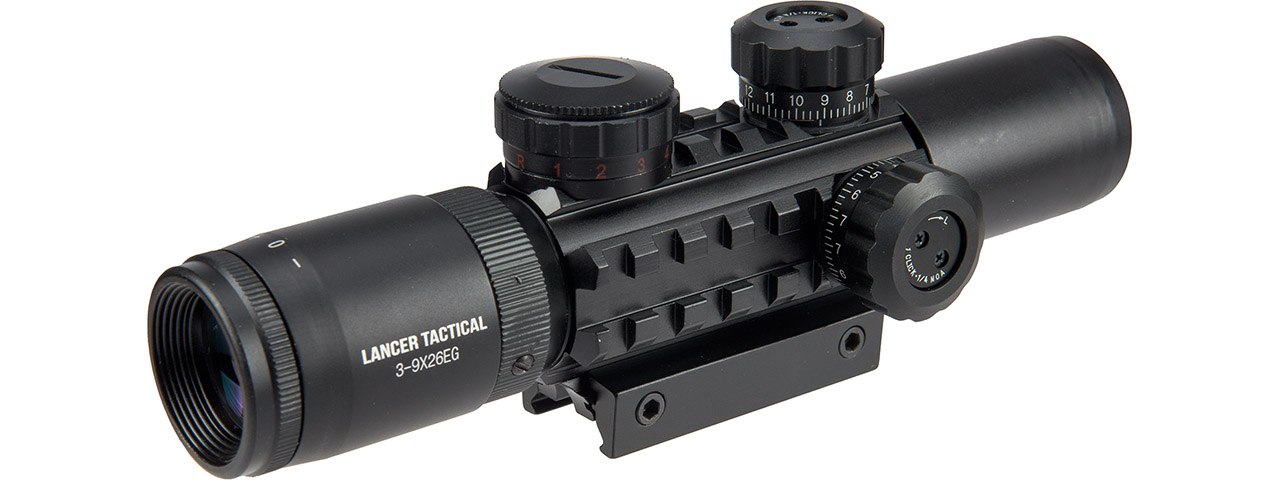 Lancer Tactical 3-9x Red and Green Illuminated Scope (Color: Black) - Click Image to Close