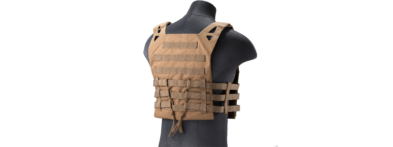 Lancer Tactical Lightweight Molle Tactical Vest with Retention Cords (Color: Tan) - Click Image to Close