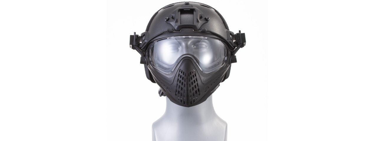 G-Force Pilot Full Face Helmet w/ Plastic Mesh Face Guard (Color: Black) - Click Image to Close