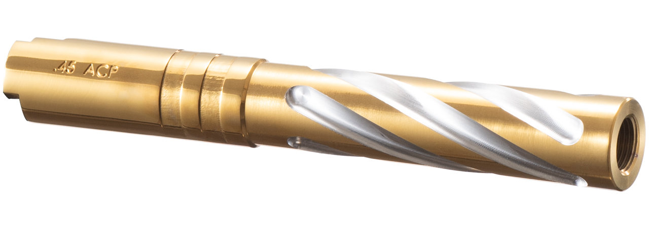 Lancer Tactical Stainless Steel Fluted Threaded 5.1 Outer Barrel (Color: Gold) - Click Image to Close