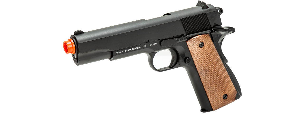 WellFire 1911-A1 Spring Powered Airsoft Pistol (Color: Black / Faux Wood) - Click Image to Close