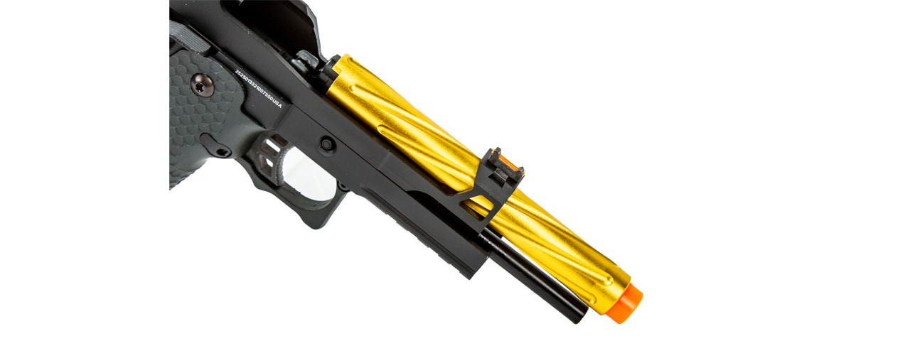 Golden Eagle 3337 OTS .45 Hi-Capa Gas Blowback Pistol w/ Open Slide (Color: Black / Gold Barrel)