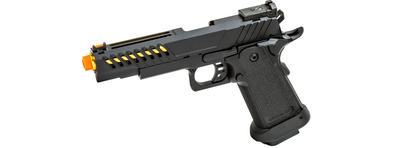 Golden Eagle 3338 OTS .45 Hi-Capa Gas Blowback Pistol w/ Vented Slide (Color: Black / Gold Barrel)