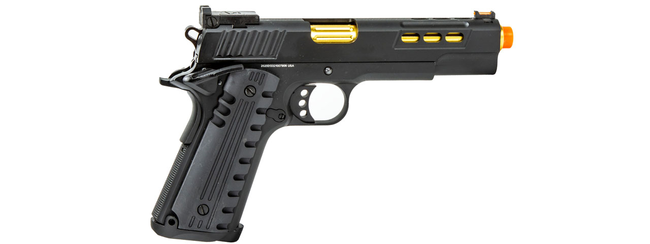 Golden Eagle 3368 OTS .45 Hi-Capa Gas Blowback Pistol w/ Slide Lightening Cuts (Color: Black / Gold Barrel)