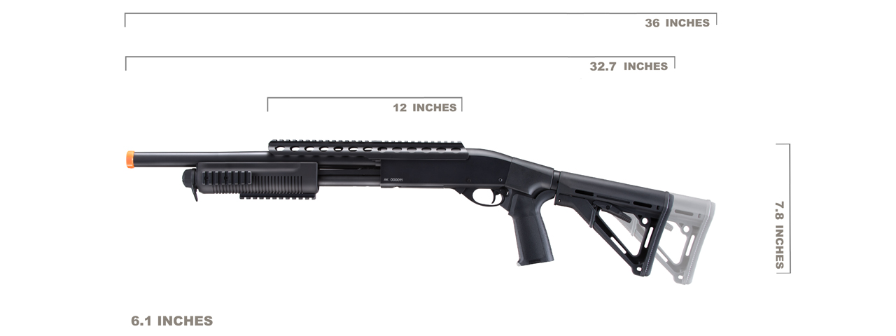 Atlas Custom Works IU-SXR2 Tactical Pump Shotgun w/ Adjustable Stock (Black) - Click Image to Close