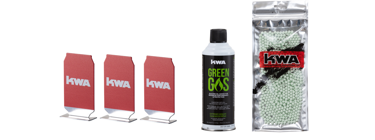 KWA ATP-SE Gas Blowback Pistol Starter Kit w/ 3 Targets, Green Gas, & 1000 BBs (Color: Black)