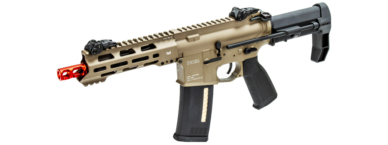 KWA Ronin Tactical AEG 2.5+ VM4 T6 PDW w/ 6" M-LOK Handguard (Color: Flat Desert Earth) - Click Image to Close