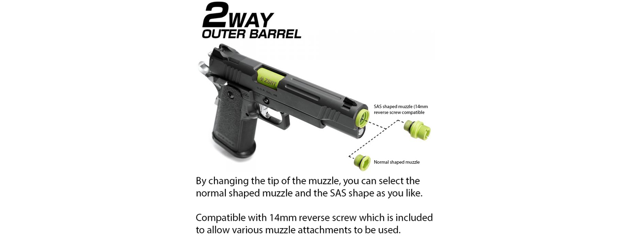 Laylax Hi-Capa 5.1 ZSRT Non-Recoiling 2-Way Outer Barrel (Color: ZSRT Zombie Green)