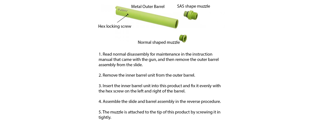 Laylax Hi-Capa 5.1 ZSRT Non-Recoiling 2-Way Outer Barrel (Color: ZSRT Zombie Green) - Click Image to Close