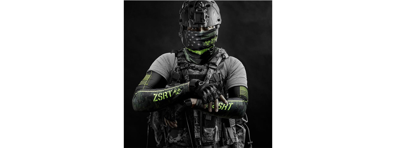 Laylax Zombie Special Response Team (ZSRT) Small Cool Arm Cover (Color: Black / Zombie Green) - Click Image to Close