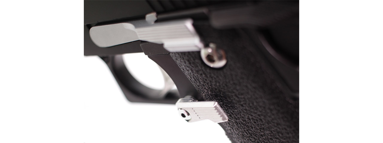 Laylax Nine Ball Custom Extended Magazine Release for Tokyo Marui Hi-Capa Series Airsoft GBB Pistols (Color: Silver)