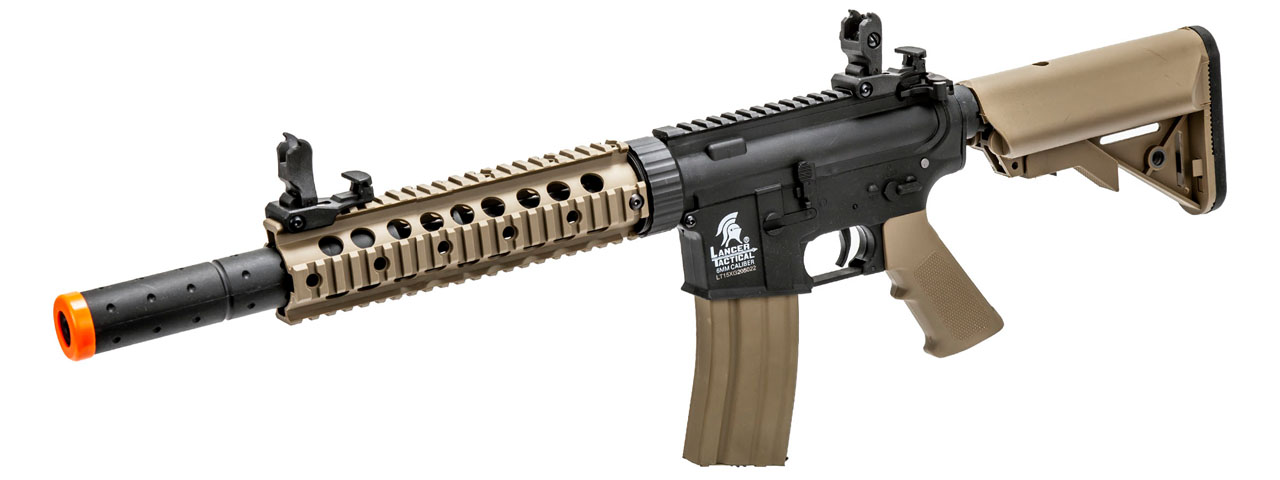Lancer Tactical Gen 2 10" Nylon Polymer M4 Airsoft AEG with Mock Suppressor (Color: Two-Tone) - Click Image to Close