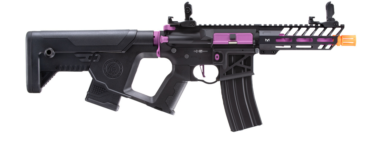 Lancer Tactical Low FPS Enforcer Needletail Skeleton M4 AEG Rifle with Alpha Stock (Color: Black & Purple) - Click Image to Close