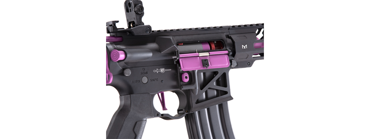 Lancer Tactical Low FPS Enforcer Needletail Skeleton M4 AEG Rifle with Alpha Stock (Color: Black & Purple) - Click Image to Close