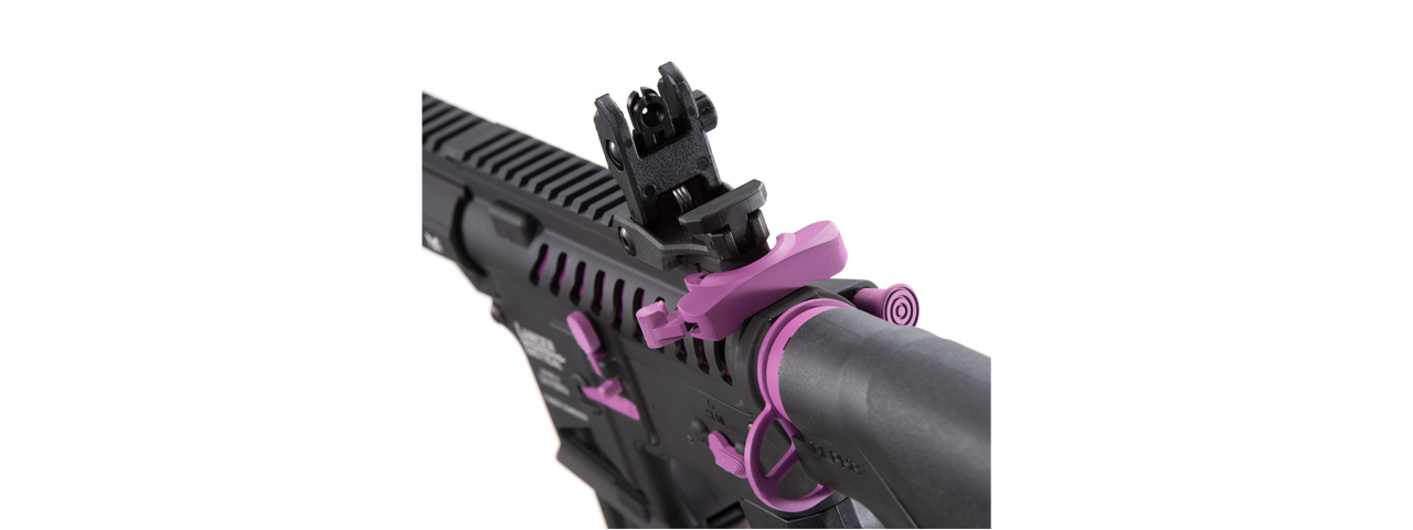 Lancer Tactical Low FPS Enforcer Needletail Skeleton M4 AEG Rifle with Alpha Stock (Color: Black & Purple) - Click Image to Close