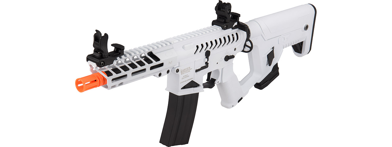 Lancer Tactical Low FPS Enforcer Needletail Skeleton M4 AEG Rifle with Alpha Stock (Color: White & Black) - Click Image to Close