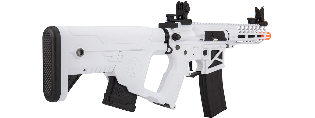 Lancer Tactical Low FPS Enforcer Needletail Skeleton M4 AEG Rifle with Alpha Stock (Color: White & Black) - Click Image to Close