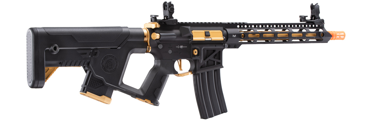 Lancer Tactical [Low FPS] Enforcer Blackbird Skeleton AEG w/ Alpha Stock (Color: Black and Gold) - Click Image to Close