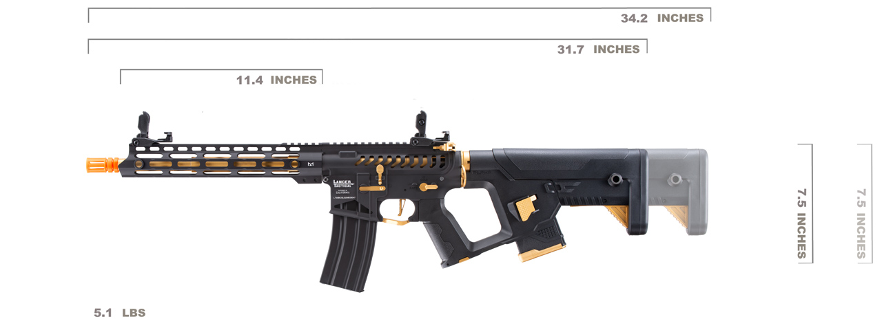 Lancer Tactical [Low FPS] Enforcer Blackbird Skeleton AEG w/ Alpha Stock (Color: Black and Gold)