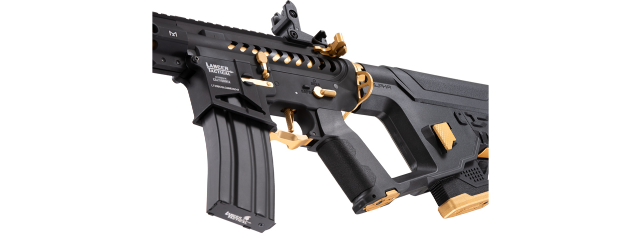 Lancer Tactical [Low FPS] Enforcer Blackbird Skeleton AEG w/ Alpha Stock (Color: Black and Gold)