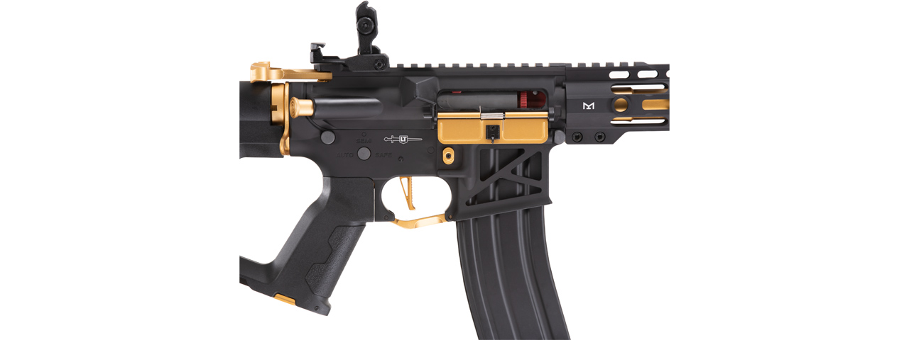 Lancer Tactical [Low FPS] Enforcer Blackbird Skeleton AEG w/ Alpha Stock (Color: Black and Gold) - Click Image to Close