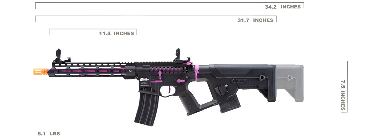 Lancer Tactical [Low FPS] Enforcer Blackbird Skeleton AEG w/ Alpha Stock (Color: Black and Purple) - Click Image to Close