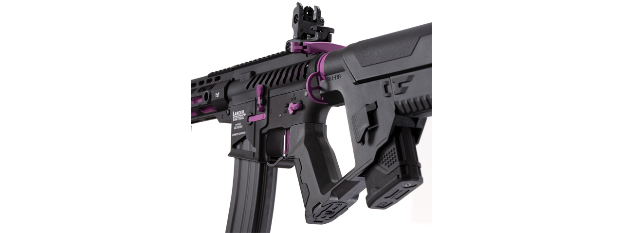 Lancer Tactical [Low FPS] Enforcer Blackbird Skeleton AEG w/ Alpha Stock (Color: Black and Purple) - Click Image to Close