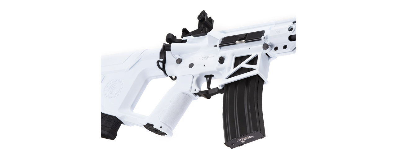 Lancer Tactical Enforcer Blackbird Skeleton AEG w/ Alpha Stock (Color: White) - Click Image to Close