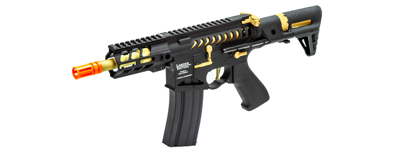 Lancer Tactical Enforcer Gen 2 Battle Hawk 4" PDW AEG (Color: Black / Gold) - Click Image to Close