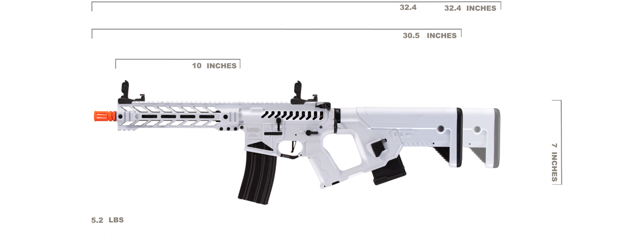 Lancer Tactical Enforcer Battle Hawk 10" Skeleton AEG w/ Alpha Stock (White) - Click Image to Close