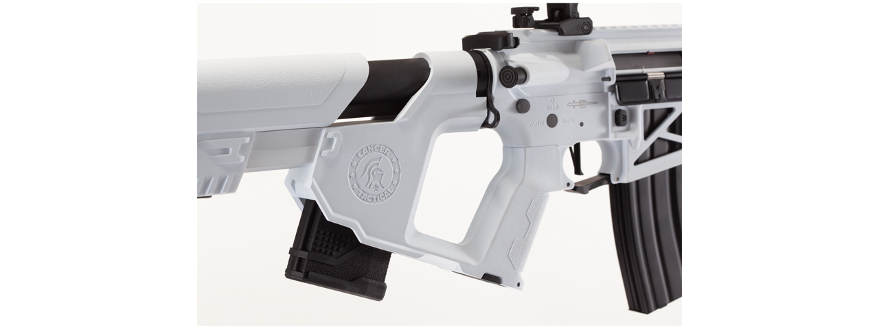 Lancer Tactical Enforcer Battle Hawk 10" Skeleton AEG w/ Alpha Stock (White) - Click Image to Close