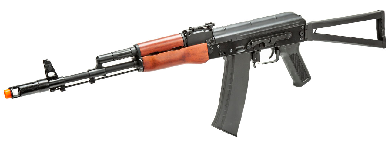 Lancer Tactical AK-Series AK-74N AEG Airsoft Rifle w/ Skeleton Folding Stock (Real Wood Furniture)