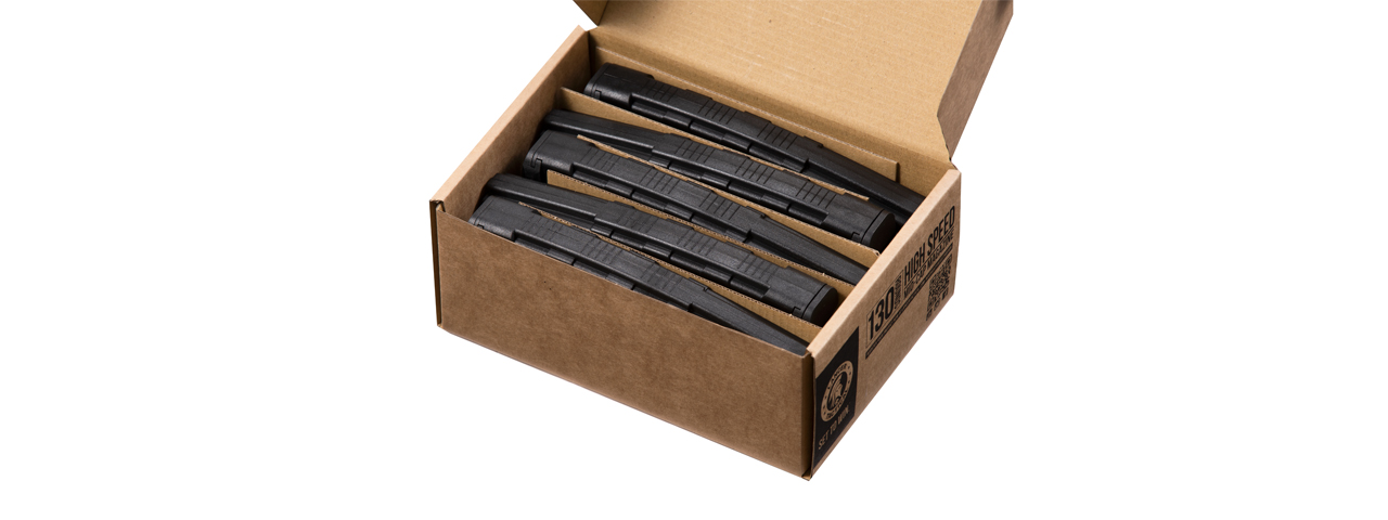 Lancer Tactical 130 Round High Speed Mid-Cap Magazine Pack of 5 (Black) - Click Image to Close