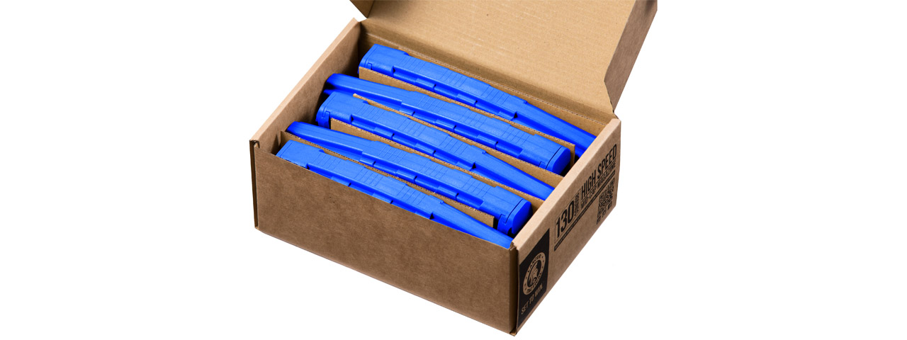 Lancer Tactical 130 Round High Speed Mid-Cap Magazine Pack of 5 (Blue) - Click Image to Close