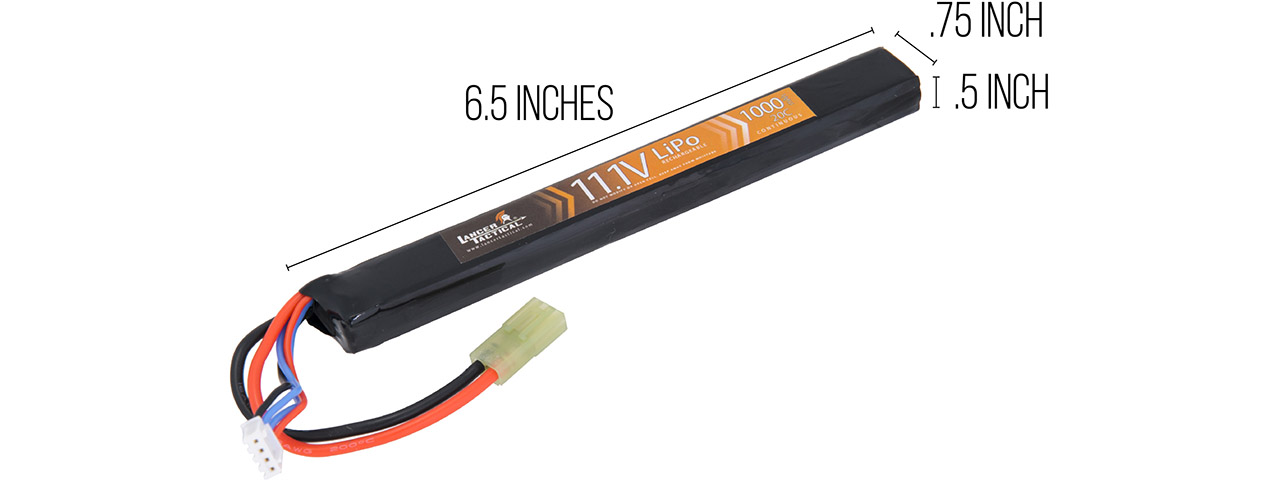 Lancer Tactical 11.1v 1000mAh 20C Long Stick Lipo Battery