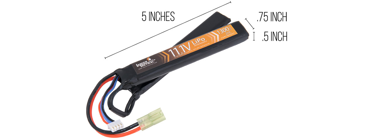 Lancer Tactical 11.1v 1300mAh 20C Nunchuck Lipo Battery - Click Image to Close