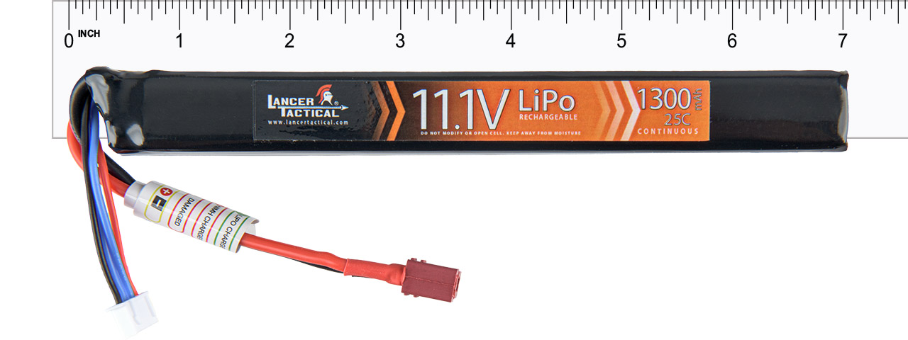 Lancer Tactical 11.1v 1300mAh 25C Stick LiPo Battery (Deans Connector) - Click Image to Close