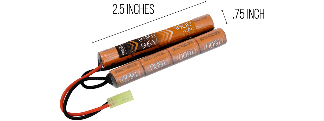 Lancer Tactical Airsoft NiMH 9.6v 1600 mAh Nunchuck Battery