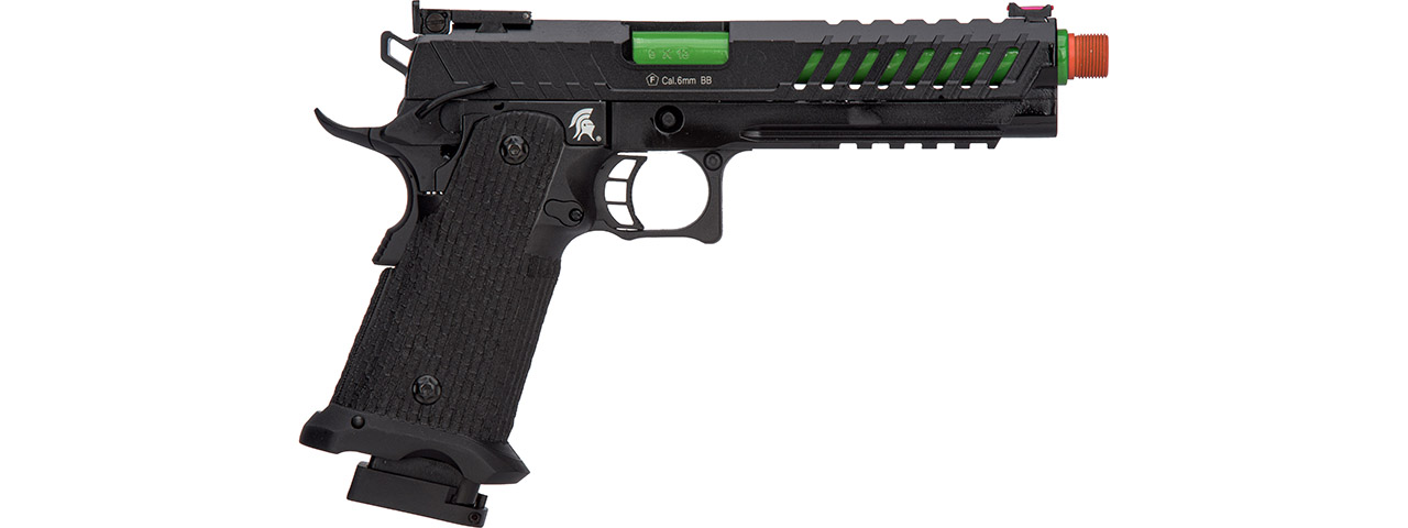 Lancer Tactical Knightshade Hi-Capa Gas Blowback Airsoft Pistol (Color: Black & Green) - Click Image to Close