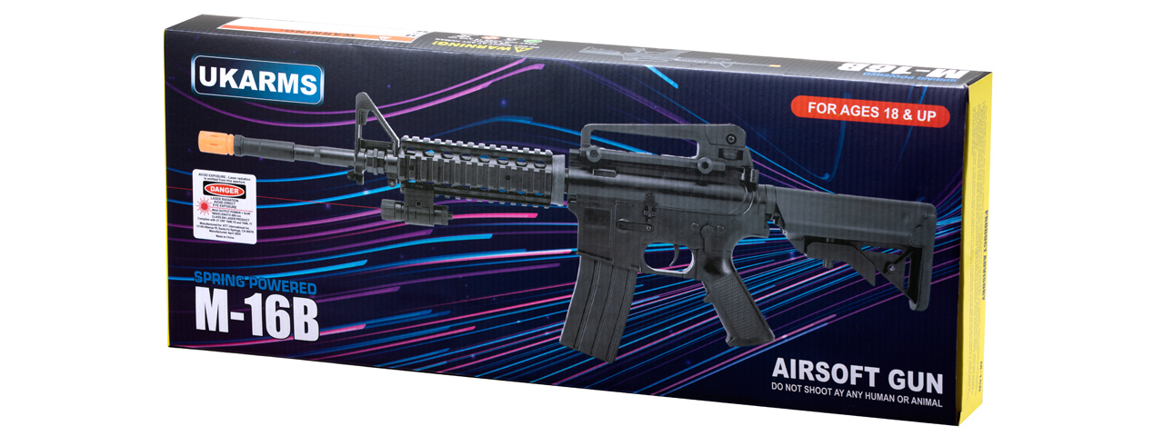 UK Arms M-16B Spring Operated Rifle with Laser Sight (Color: Black) - Click Image to Close