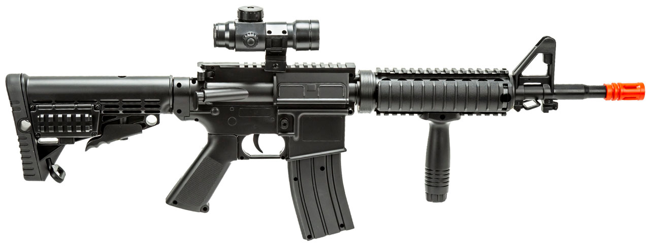 Well Fire Spring Powered Tactical M16A1 w/ Foregrip and Scope (Color: Black) - Click Image to Close