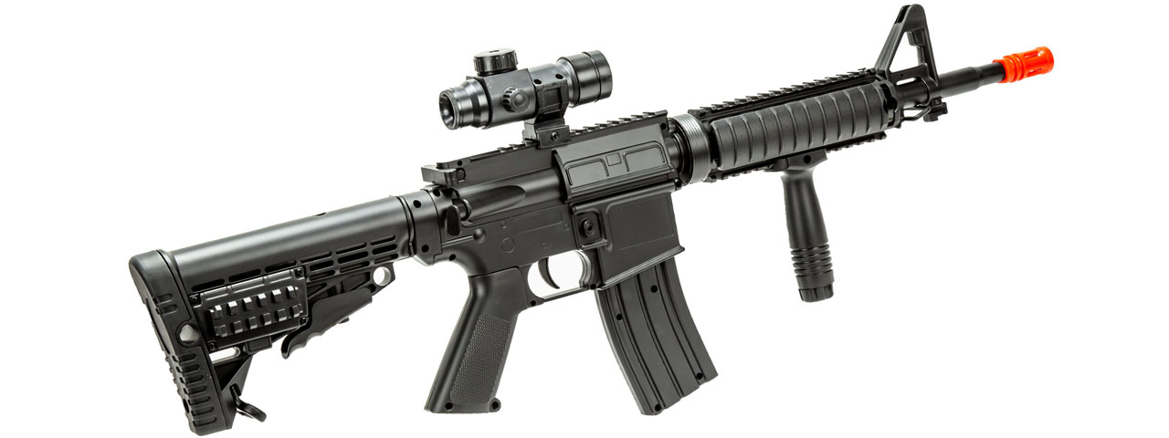 Well Fire Spring Powered Tactical M16A1 w/ Foregrip and Scope (Color: Black) - Click Image to Close