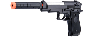 Double Eagle M22 Two Tone Spring Powered Airsoft Pistol w/ Mock Suppressor