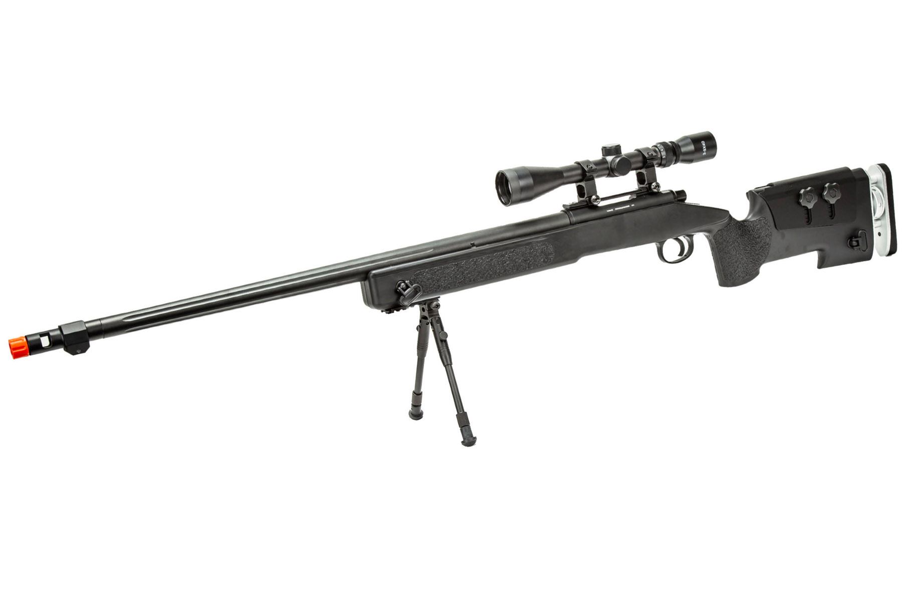 WellFire MB17BAB Bolt Action Airsoft Sniper Rifle w/ Scope and Bipod (Color: Black) - Click Image to Close