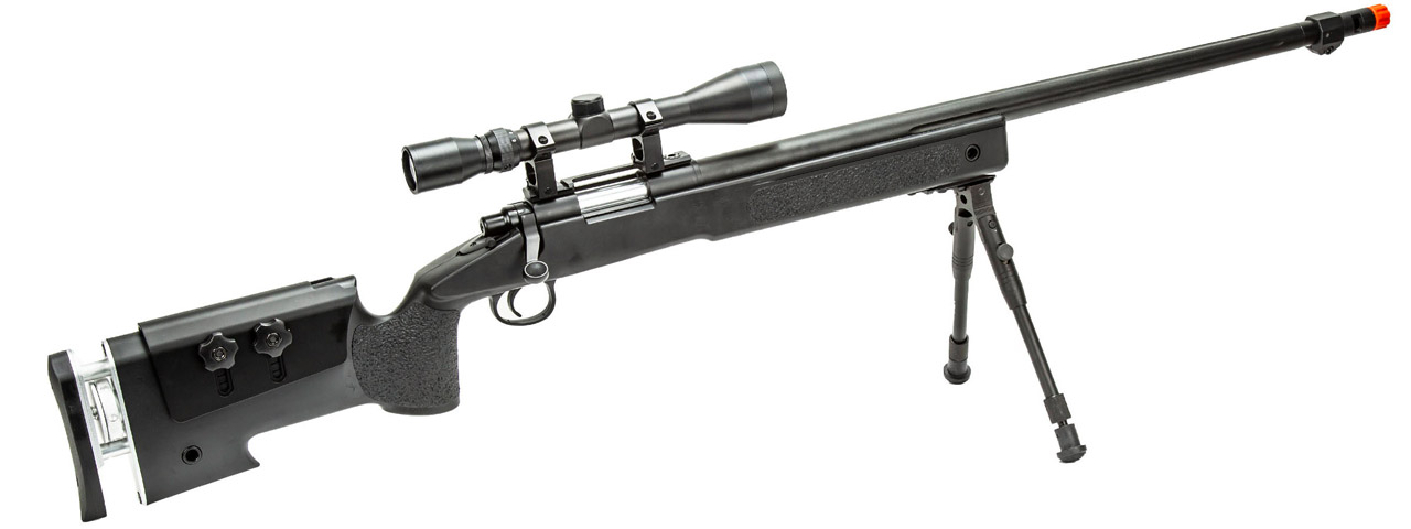 WellFire MB17BAB Bolt Action Airsoft Sniper Rifle w/ Scope and Bipod (Color: Black) - Click Image to Close